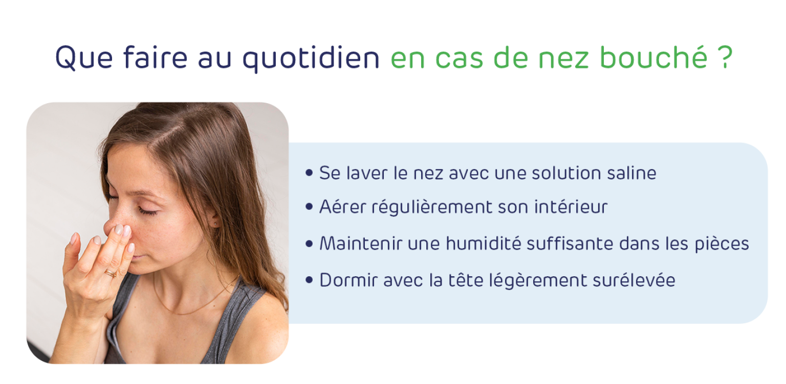 infographie que faire au quotidien en cas de nez bouché Nez bouché : les remèdes naturels recommandés par notre pharmacienne pour mieux respirer - 5