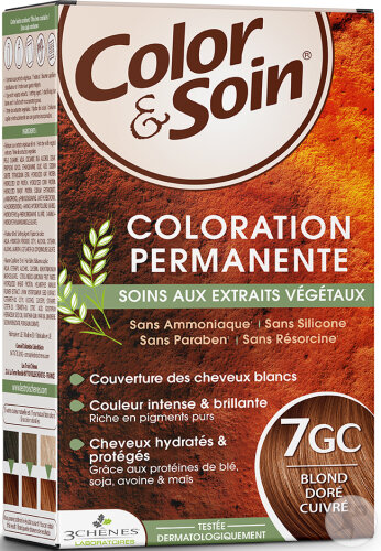3 Chênes Color & Soin Permanente Haarfarbe Mit Pflanzenextrakten 7GC Goldblond Kupferfarben 1 Kit
