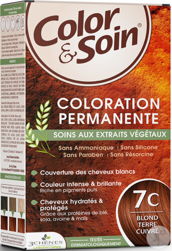 3 Chênes Color & Soin Permanente Haarfarbe Mit Pflanzenextrakten 7C Kupferblond Erdfarbe 1 Kit