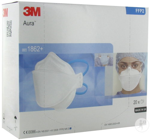 3M Aura Atemschutzmasken FFP2 Norm EN149 Stück 20 (1862)