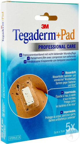 3M Tegaderm + Pad Transparentverband Mit Absorbtionsfähiger Wundauflage 5x7cm Stück 5 (3582P)