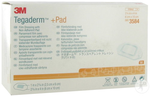 3M Tegaderm + Pad Transparentverband Mit Absorbtionsfähiger Wundauflage 6x10cm Stück 50 (3584)