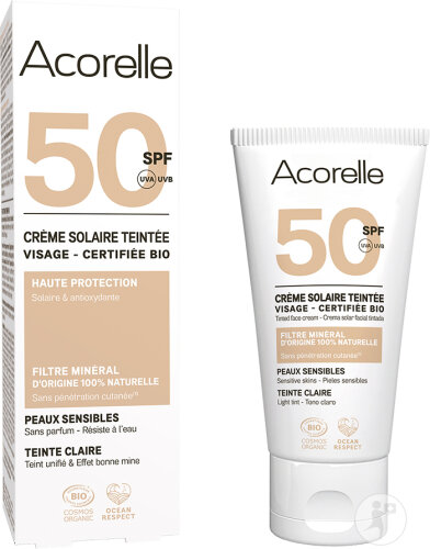 Acorelle Getönte Sonnencreme SPF50 Gesicht Light Bio Tube 50ml