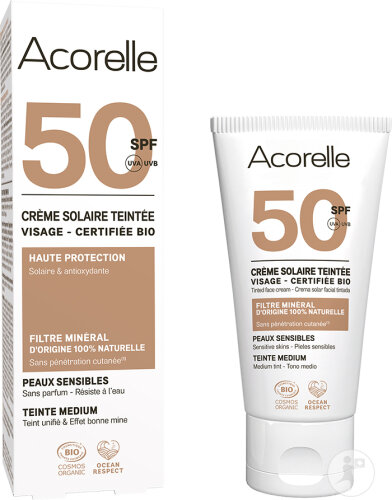 Acorelle Getönte Sonnencreme SPF50 Gesicht Medium Bio Tube 50ml