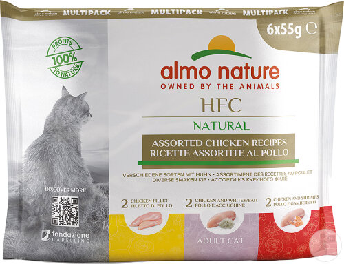 Almo Nature HFC Natural Multipack Nassfutter Für Katzen Verschiedene Sorten Mit Huhn 6x55g