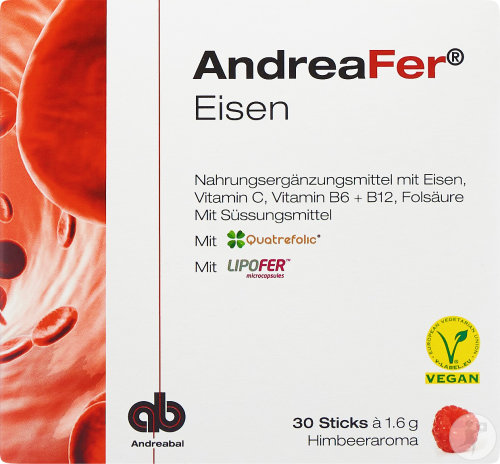 AndreaFer Eisen Nahrungsergänzungsmittel Himbeeraroma 30 Sticks