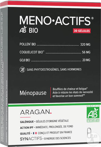 Aragan Synactifs Menoactifs Bio Menopause Pollen Bio 30 Kapseln