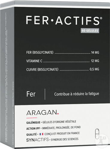 Aragan Synactifs Feractifs Anti-Müdigkeit Eisen Vitamin C 60 Kapseln