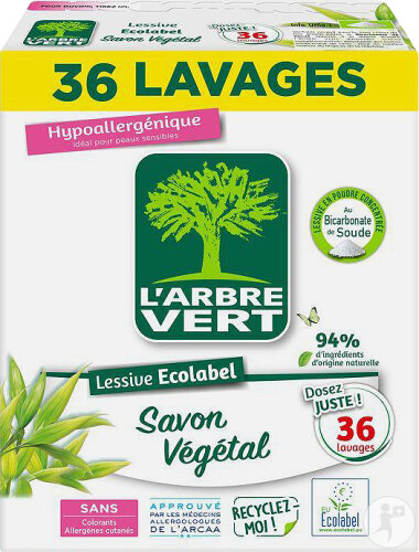 Arbre Vert Waschpulver Pflanzlich 36 Waschgänge 1,8kg