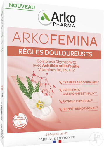 Arkopharma Arkofemina Schmerzhafte Menstruation Schafgarbe & Vitamine B6/B9/B12 30 Kapseln