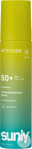Attitude Sunly Mineralische Sonnenspray Gesicht & Körper SPF50 Ohne Duftstoffe Sprühflasche 75ml