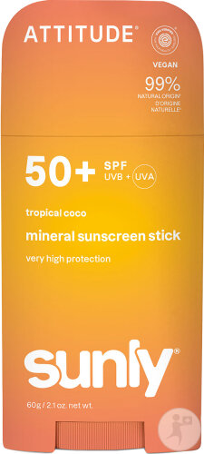 Attitude Sunly Mineralischer Sonnenstick Gesicht & Körper SPF50 Tropische Kokosnuss 60g