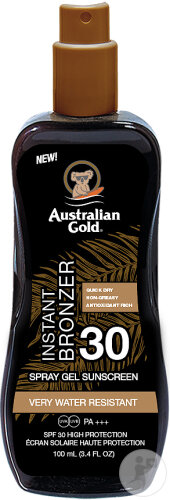 Australian Gold Instant Bronzer Sonnenschutz Spray Gel Mit Bräuner SPF30 100ml