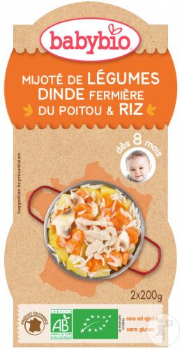 Babybio Gemüseeintopf Poitou Truthahn und Reis Babys 8+ Monate 2x200g