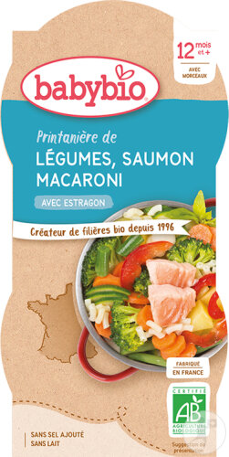 Babybio Frühlingsgemüse Lachs Makkaroni Estragon Baby 12+ Monate 2x200g