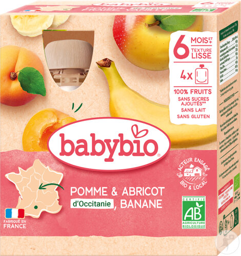 Babybio Französisch Apfel - Aprikose - Banane Ab 6 Monaten Becher 4x90g