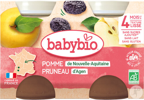 Babybio Französischer Apfel-Pflaume  Ab 4 Monaten 2x130g