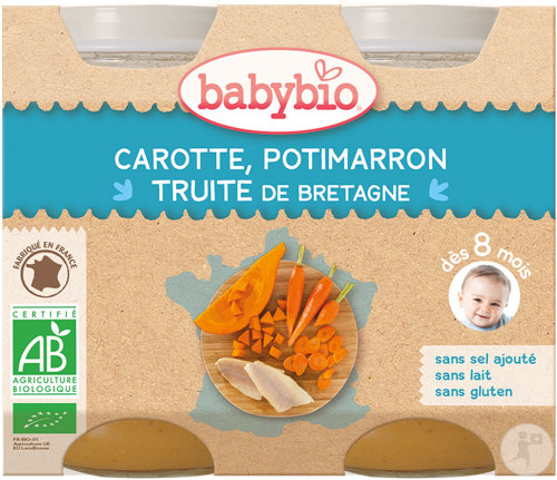 Babybio Karotten Kürbis Forelle aus Frankreich Ab 8 Monate Tiegel 2x200g
