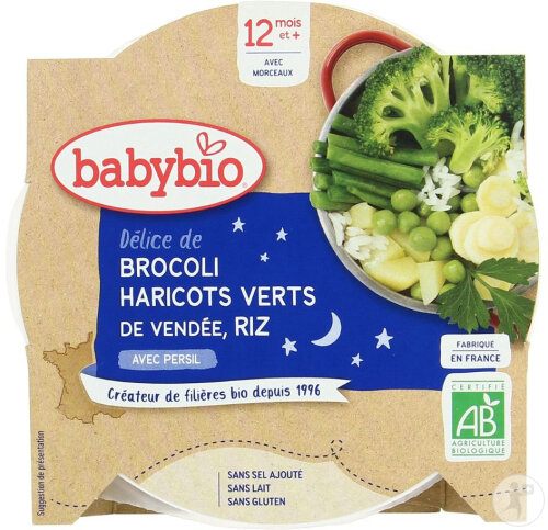 Babybio Délice De Brocoli De Bretagne Grüne Bohnen Und Reis Mit Petersilie Babys 12+ Monate 230g
