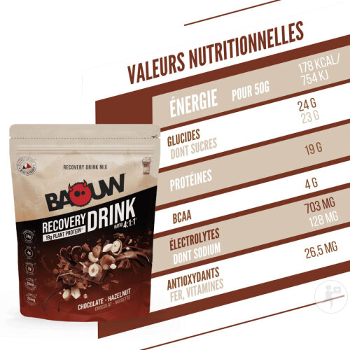 Baouw Regenerationsgetränk Schokolade Haselnuss 500g-7