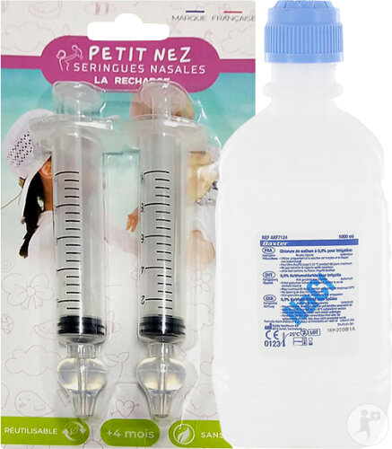 Baxter Viapack NaCl 0,9% Physiologisches Serum 1000ml + Petit Nez Nasenspritzen 2 Stück Promo Pack