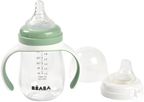 Béaba Babyflasche 2in1 Auslaufsicher Abnehmbare Griffe 210ml Salbeigrün 1 Stück