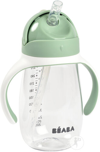 Béaba Trinkhalm Lernbecher Auslaufsicher Abnehmbare Griffe 300ml Salbeigrün 1 Stück