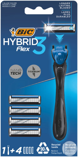 Bic Hybrid 3 Flex Wiederverwendbarer Rasierer 1 Stück + 4 Ersatzklingen