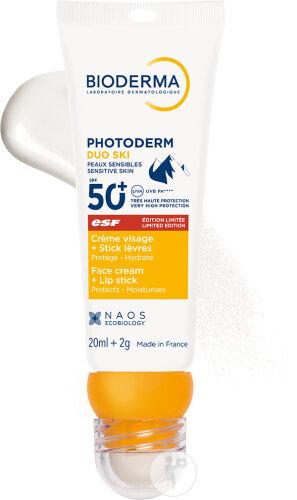 Bioderma Photoderm Duo Ski LSF50+ Gesichtscreme + Lippenstift Empfindliche Haut Tube 20ml + 2g