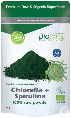 Biotona Chlorella + Spirulina Pulver Raw Bio Beutel 200g