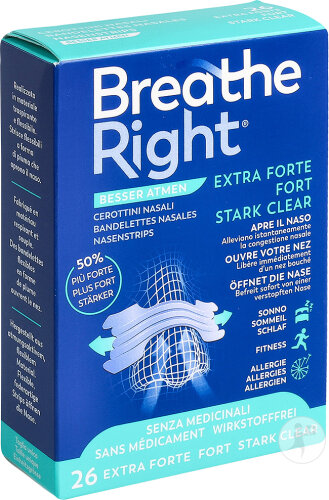 Breathe Right Nasenstreifen Extra Stark Clear 26 Stück