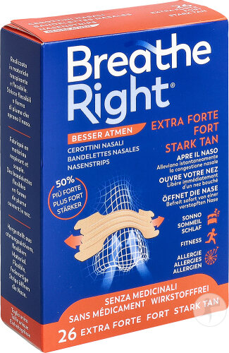 Breathe Right Nasenstreifen Extra Stark Tan 26 Stück