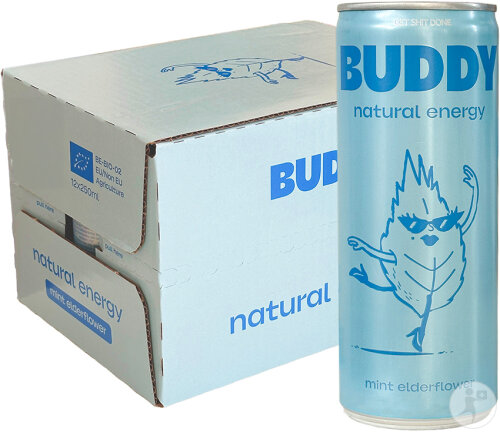 Buddy Natürliches Energiegetränk Minze Holunderblüte 12x250ml