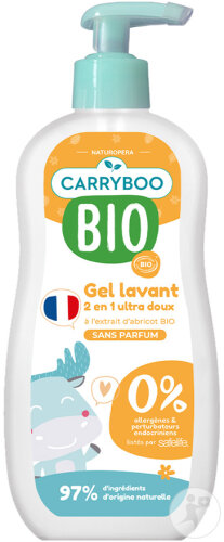 Carryboo Bio Ultra Mildes Waschgel 2In1 Mit Bio-Aprikosenextrakt Parfümfrei Pumpflasche 500ml