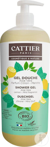 Cattier Duschgel Sulfatfrei Parfüm Zitrone Minze Bio Pumpflasche 1000ml