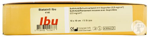 Coloplast Biatain Ibu Soft-hold Dressing + Ibuprofen 10x10cm 5 Stück (4140)