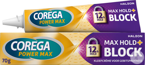 Corega Power Max Hold + Block Haftcreme Für Zahnersatz Tube 70g
