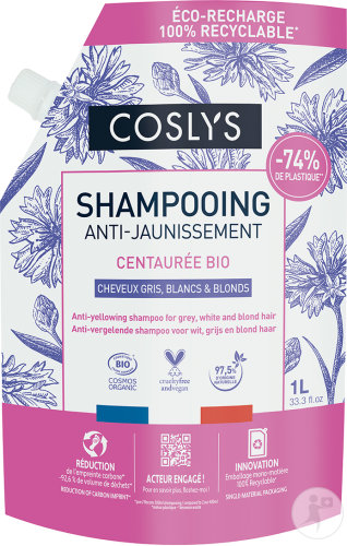 Coslys Anti-Gelbstich-Shampoo Graues Weißes Und Blondes Haar Bio Nachfüllpackung 1000ml