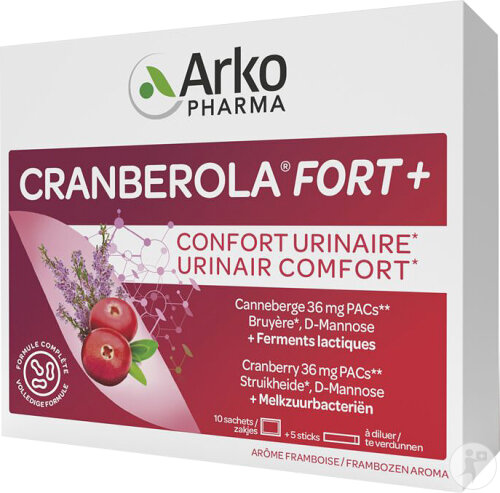 Cranberola Fort+ Harnkomfort Himbeergeschmack 10 Beutel + 5 Sticks