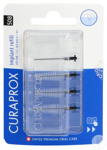Curaprox CPS 508 Implant Nachfüllpack Interdentalbürste Schwarz 4 Stück