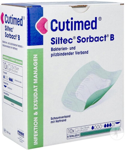 Cutimed Siltec Sorbact B Pflaster 7,5x7,5cm 10 Stück