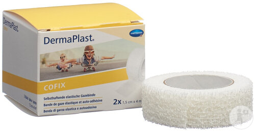 DermaPlast CoFix Selbsthaftende Elastische Gazebinde 1,5cm x 4m Weiß 2 Stück