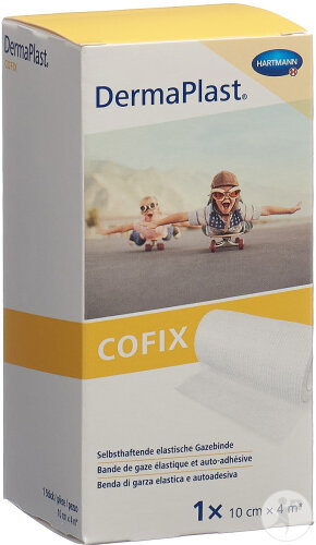 DermaPlast CoFix Selbsthaftende Elastische Gazebinde 10cm x 4m Weiß 1 Stück