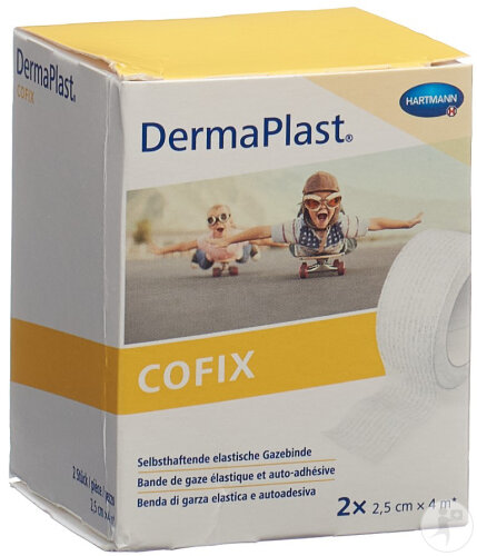 DermaPlast CoFix Selbsthaftende Elastische Gazebinde 2,5cm x 4m Weiß 2 Stück