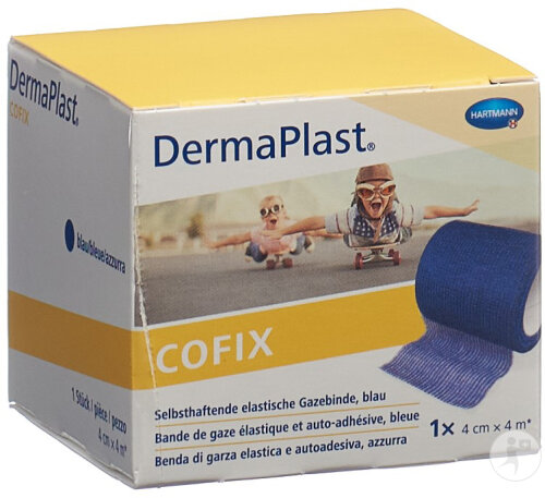 DermaPlast CoFix Selbsthaftende Elastische Gazebinde 4cm x 4m Blau 1 Stück