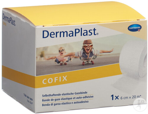 DermaPlast CoFix Selbsthaftende Elastische Gazebinde 6cm x 20m Weiß 1 Stück