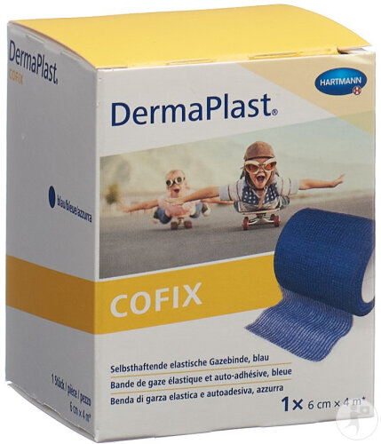 DermaPlast CoFix Selbsthaftende Elastische Gazebinde 6cm x 4m Blau 1 Stück