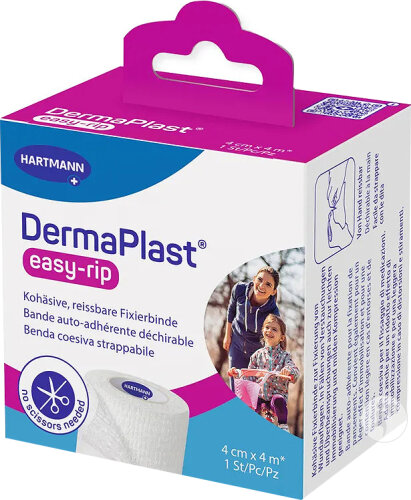 DermaPlast Easy-Rip Kohäsive Reissbare Fixierbinde 4cm x 4m Weiß 1 Stück