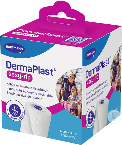 DermaPlast Easy-Rip Kohäsive Reissbare Fixierbinde 6cm x 4m Weiß 1 Stück