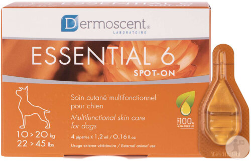 Dermoscent Essential 6 Spot-On Hautpflege Für Hunde 10-20kg 4x1,2ml Pipetten 